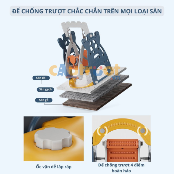 Phần đế có các điểm cao su chắc chắn giúp cố định cầu trượt với mặt sàn