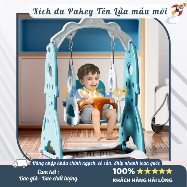 Giá thành bình dân nên cầu trượt xích đu tên lửa Pakey phù hợp với nhiều gia đình