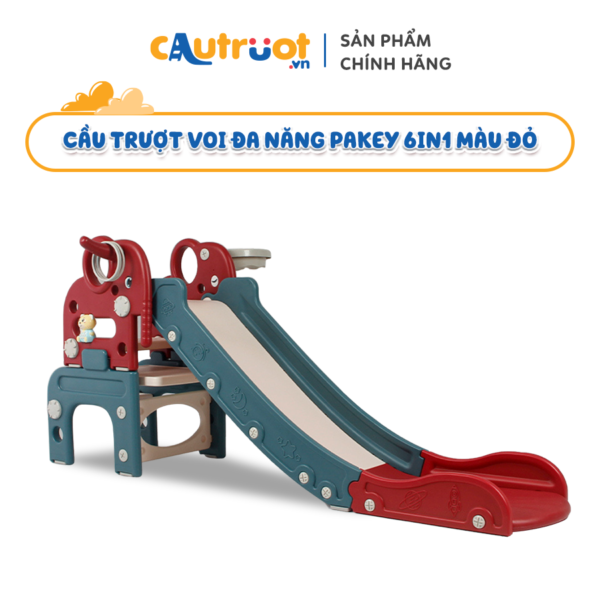 Cầu trượt voi đa năng Pakey 6in1 màu đỏ