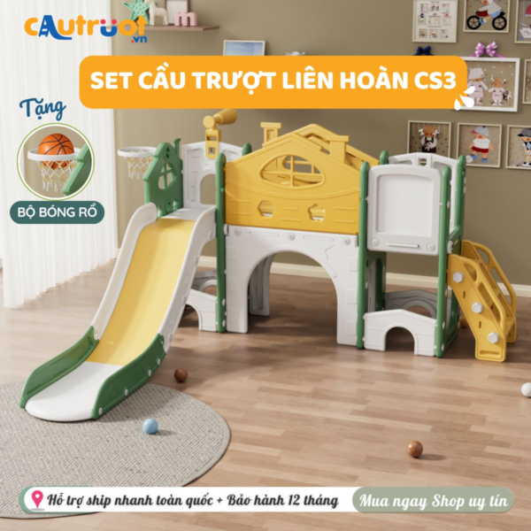 Với set cầu trượt này, bé có thể chơi cầu trượt hoặc chơi bóng rổ, trốn tìm, nghiên cứu thiên văn,...